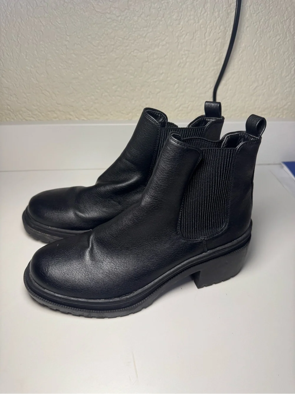 Women's Black Chelsea Ankle Booties with Block Heel